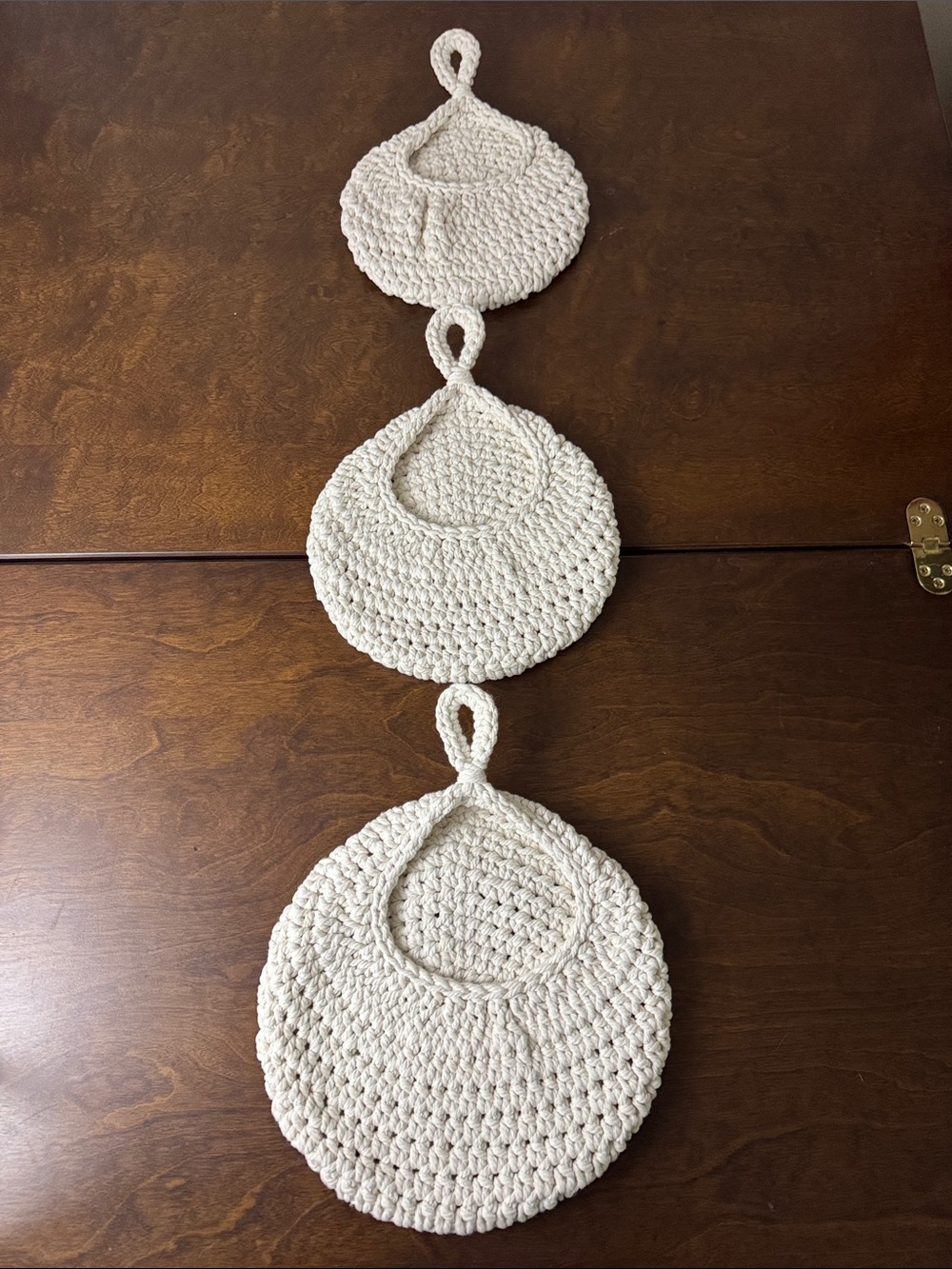 Boho Cream Crochet Hanging Wall Pockets - Trio
